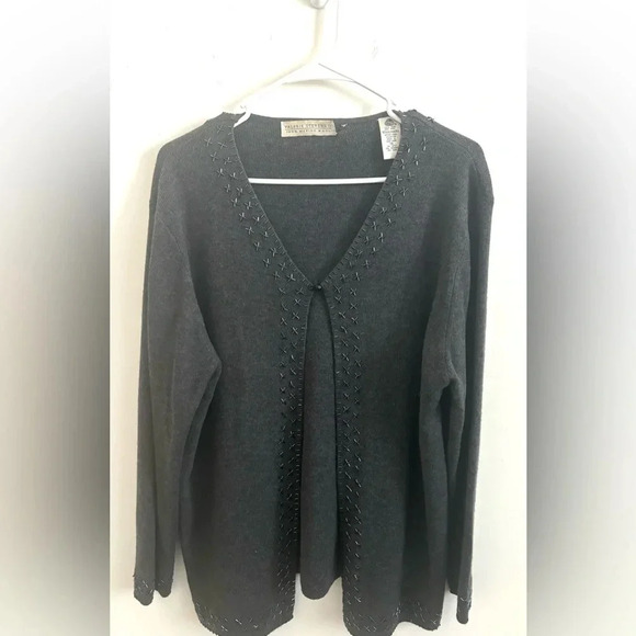 Cardigan Sweater Women 1X  Indie Grunge Wool Gray Beaded  Whimsigoth Mature - Picture 1 of 4
